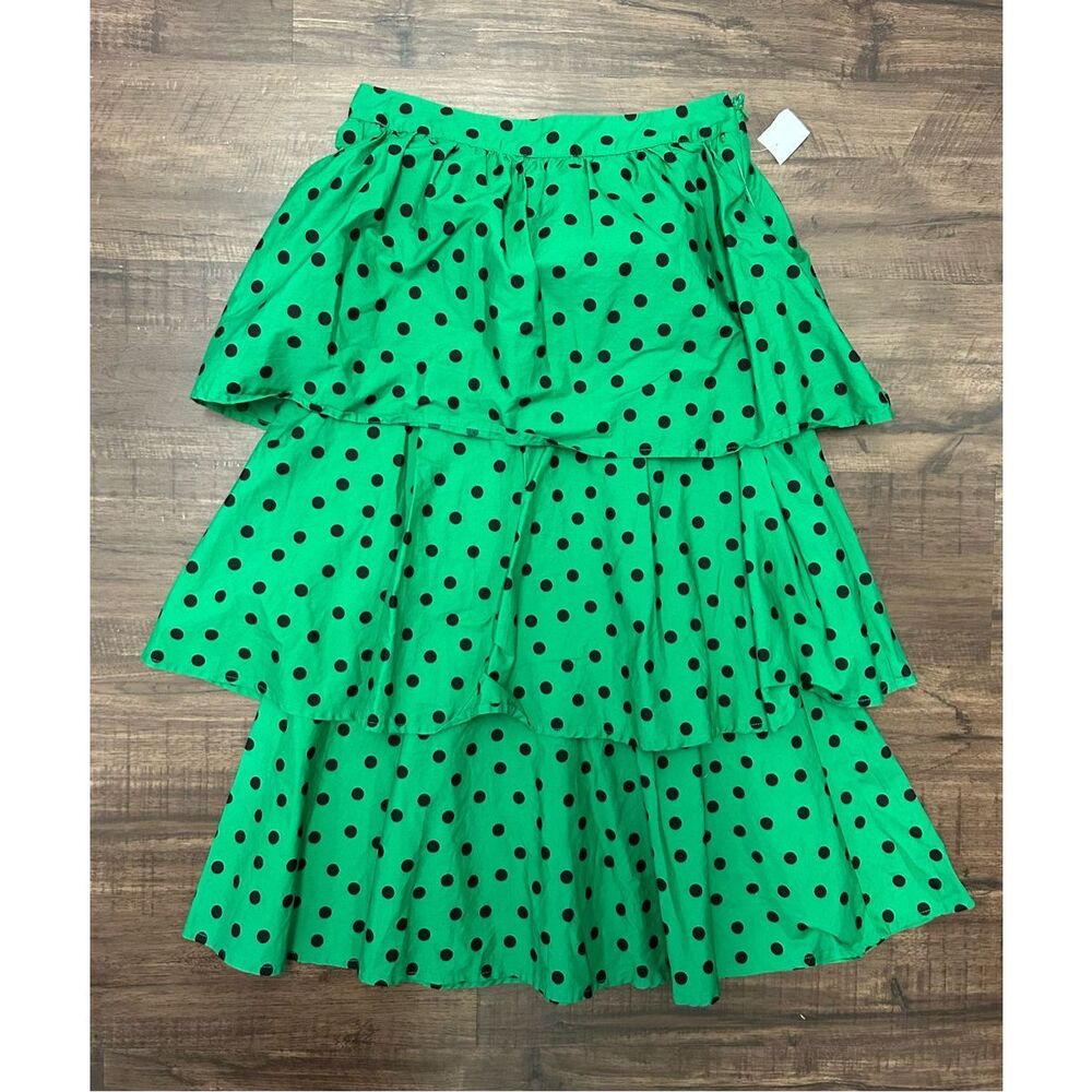 Who What Wear Green Tiered Black Polka Dot Midi Skirt Sz 2